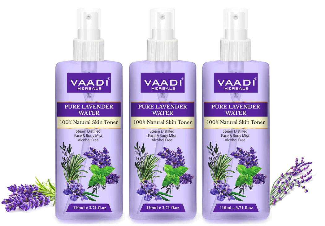Pack of 3 Lavender Water -  100% Natural & Pure Skin Toner (3 x 110 ml / 4 fl oz)
