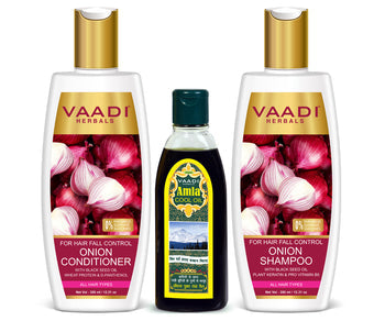 Organic Anti Hair Fall Complete Pack -  Onion Shampoo (350 ml), Onion Conditioner (350 ml) & Amla Hair Oil (200 ml)