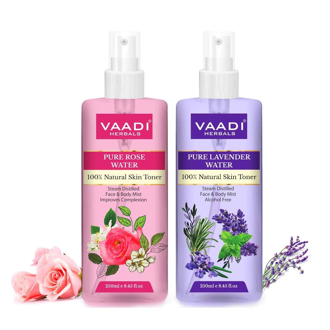 Pack of 2 - Rose Water And Lavender Water - 100% Natural & Pure (250 ml x 2)