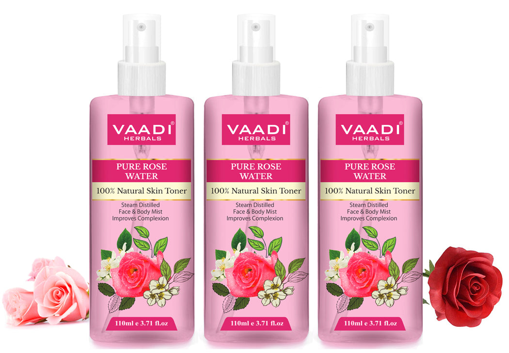 Pack of 3 Rose Water - 100% Natural & Pure (3 x 110 ml / 4 fl oz)