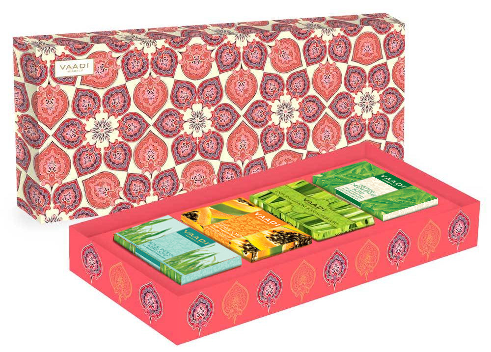 Royal Indian Herb Collection - 4 Premium Handmade Organic Soap Gift Box - Natural Skin Cleansing Bars for All Skin Types
