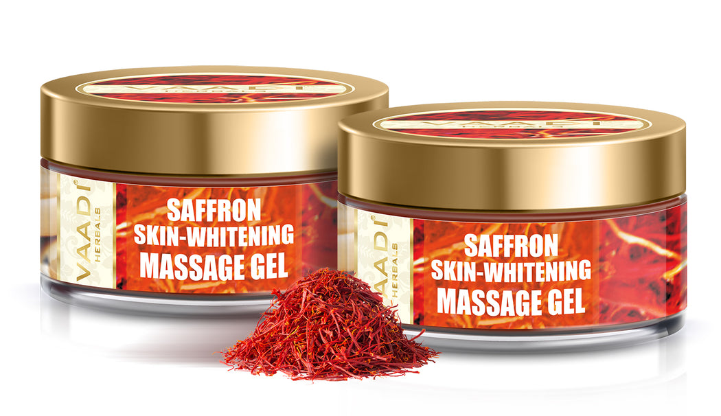 Skin Whitening Organic Saffron Massage Gel with Basil Oil & Shea Butter - Improves Complexion - Reduces Puffiness ( 2 x 50 gms/2 oz)