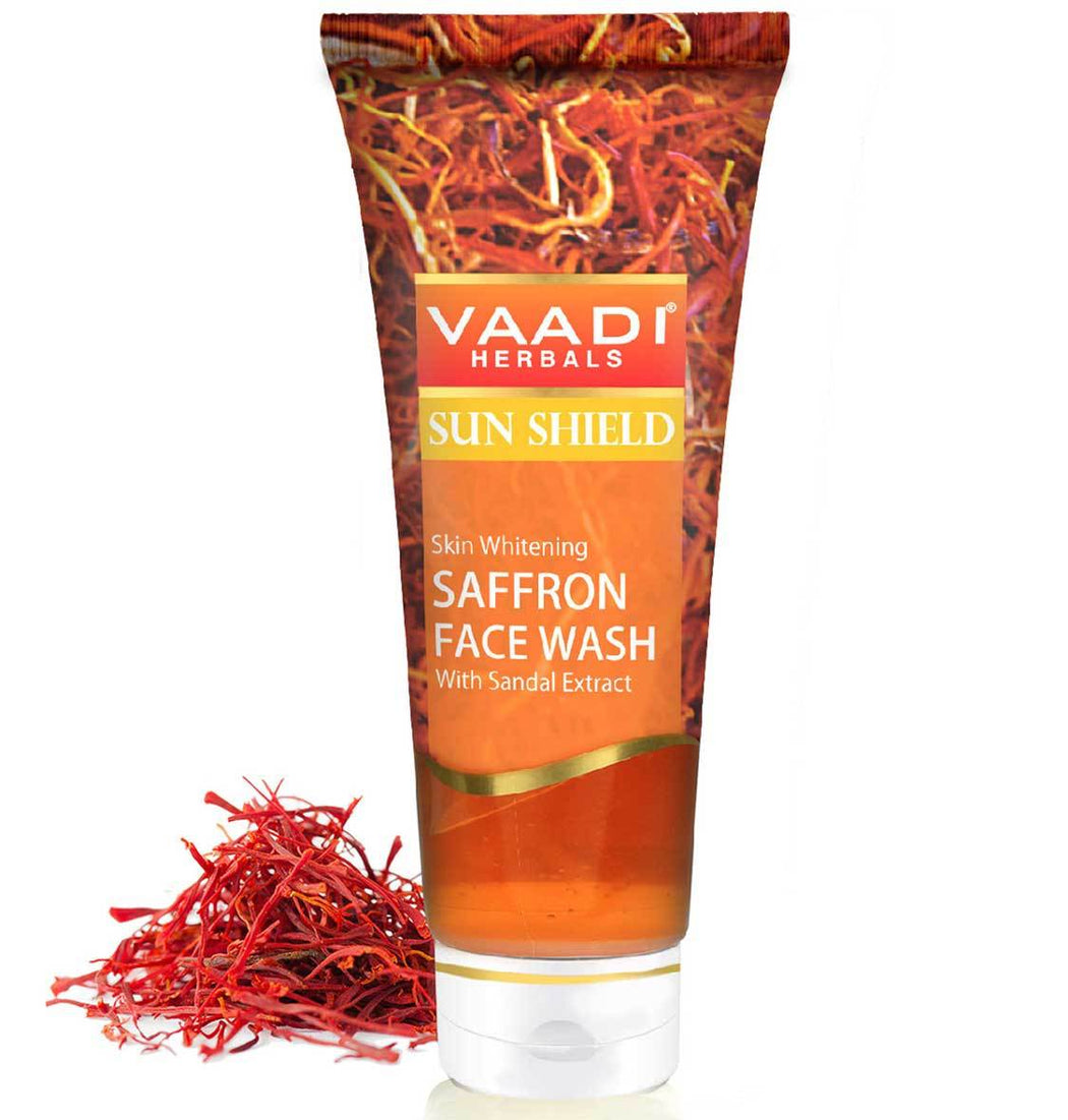 Skin Whitening Organic Saffron Face Wash with Sandalwood - Protects Skin from Sun - Lightens Pigmentation (60 ml/2.1 fl oz)