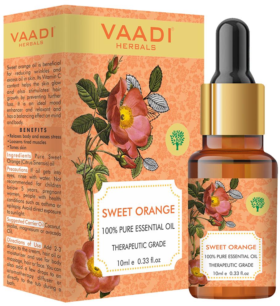 Organic Sweet Orange Essential Oil - Vitamin C Reduces Hairfall, Improves Skin Complexion, Enhances Mood, Loosens Tired Muscles - 100% Pure Therapeutic Grade (10 ml/ 0.33 oz)