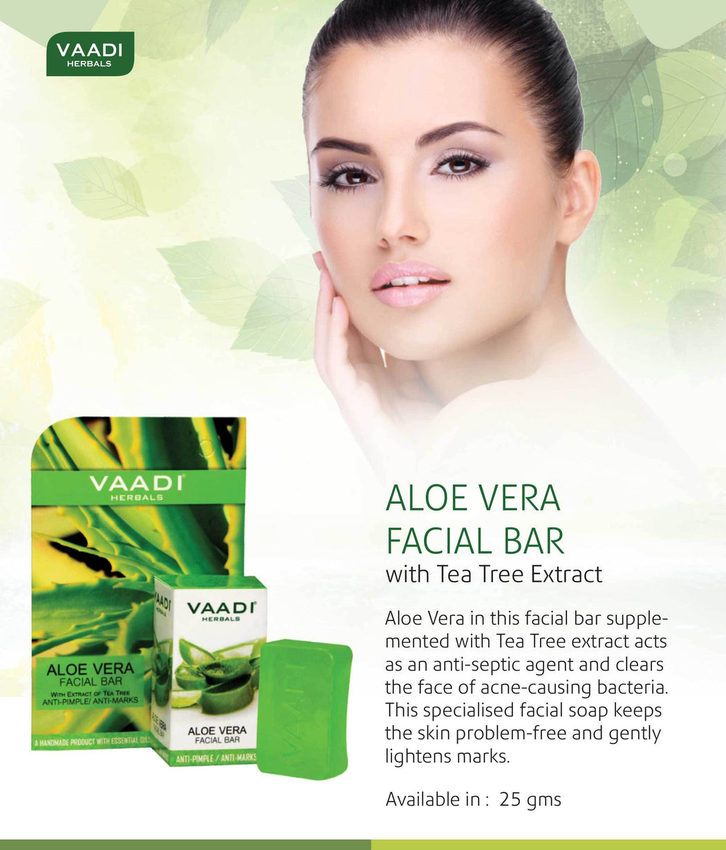Organic Aloe Vera Facial Bar with Tea Tree and Honey - Reduces Acne - Keeps Skin Infection Free (25 gms/0.9 oz)