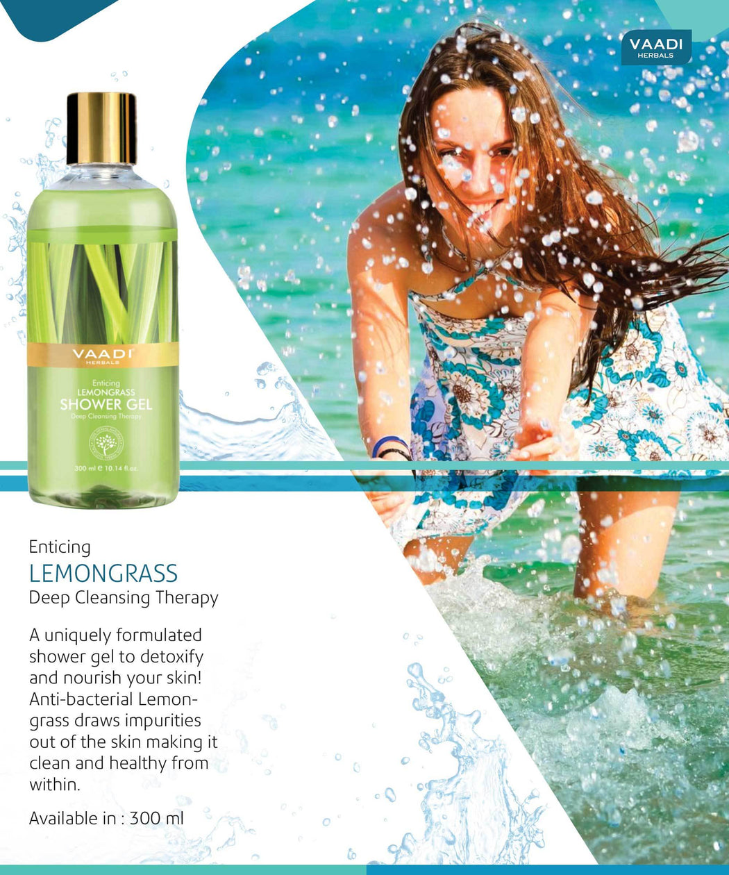 Enticing Organic Lemongrass Shower Gel - Deep Nourishing - Anti Bacterial - Makes Skin Healthy (3 x 300 ml / 10.2 fl oz)