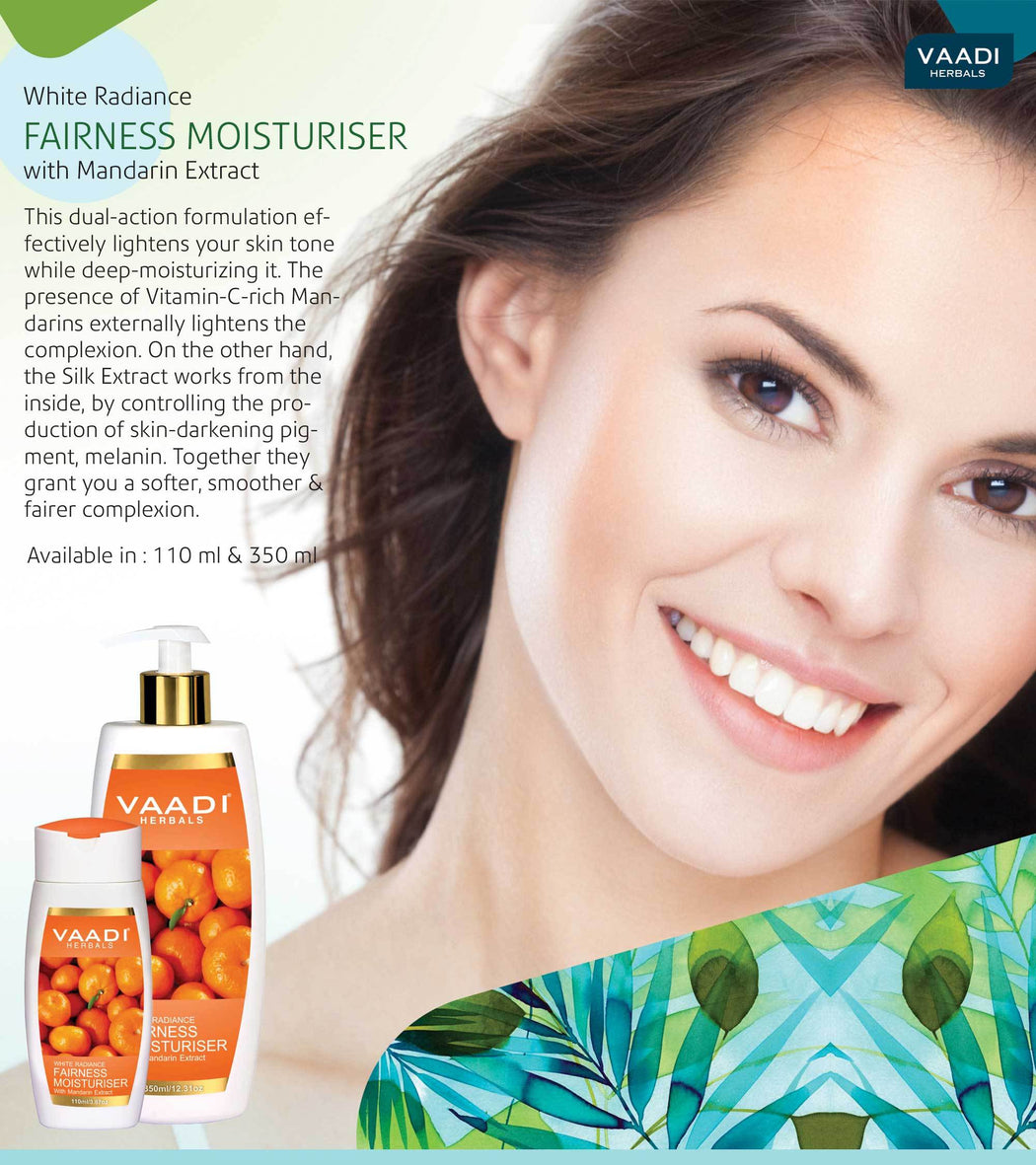 Organic Fairness Moisturiser with Mandarin Extract - Vitamin C Rich - Lightens Skin Tone - Controls Pigmentation (3 x 110 ml/ 4 fl oz)
