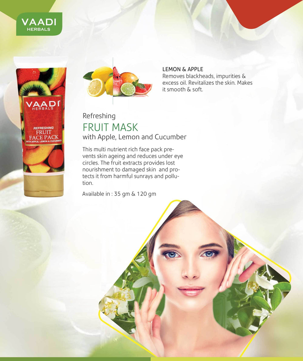 Refreshing Organic Fruit Face Pack with Apple, Lemon & Cucumber - Protects & Revitalizes Skin  (2 x 120 gms/ 4.3 oz)