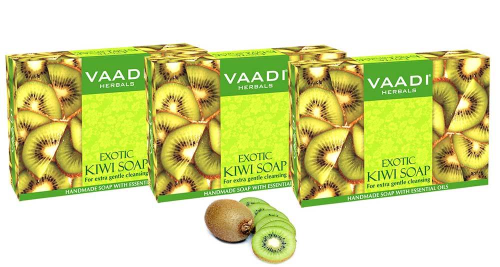 Exotic Organic Kiwi Soap with Green Apple Extract - Gently Clears Skin- Makes Skin Glowing (3 x 75 gms / 2.7 oz)