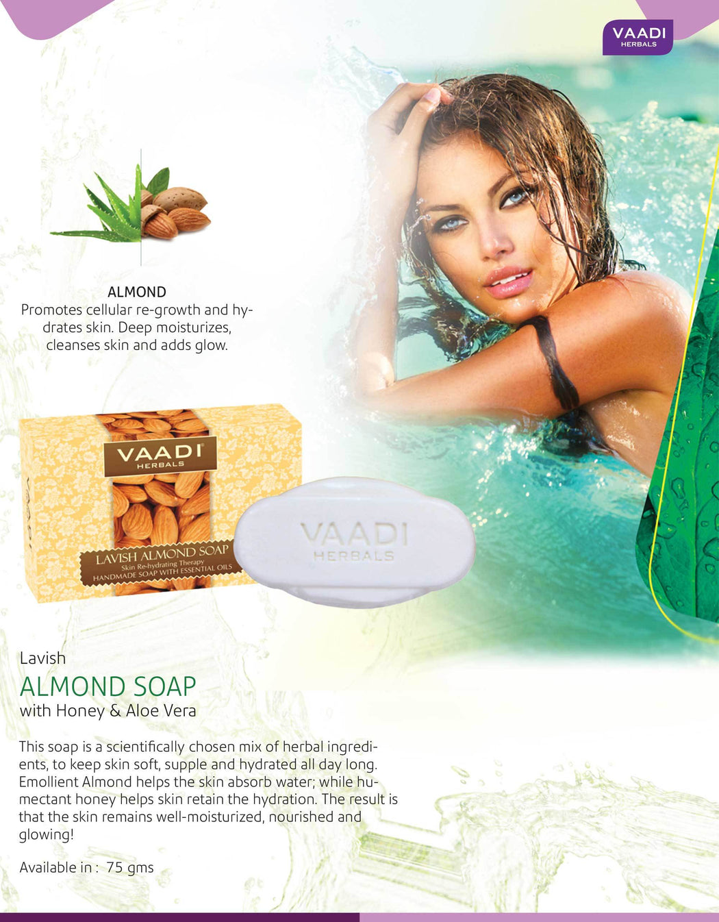 Rehydrating Organic Lavish Almond Soap with Honey & Aloe Vera - Improves Complexion - Keeps Skin Nourished (3 x 75 gms/2.7 oz)