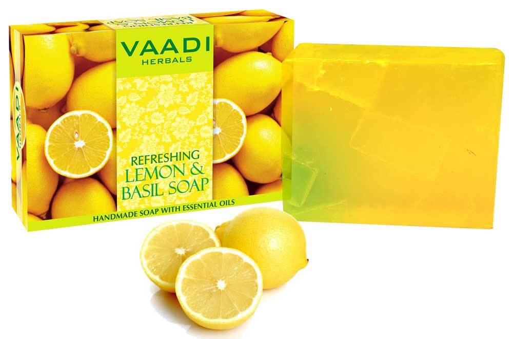 Refreshing Organic Lemon & Basil Soap - Tones & Brightens Skin - Detoxifies Skin Deep (75 gms / 2.7 oz)