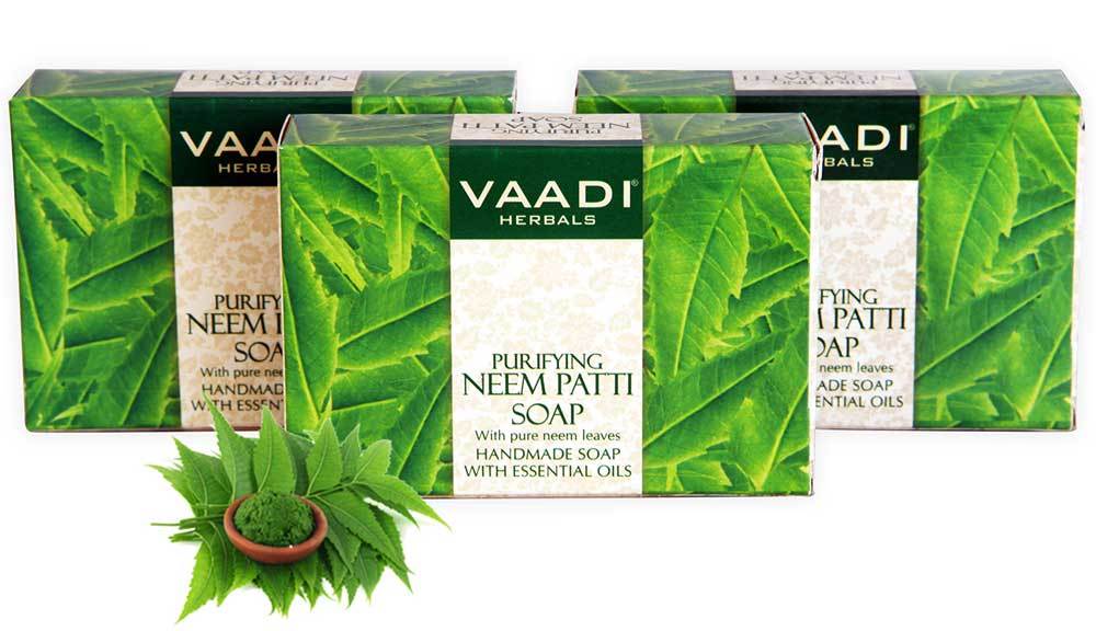 Organic Neem Soap with Pure Neem Leaves - Detoxifies Skin - Prevents Skin Breakouts (3 x 75 gms / 2.7 oz)