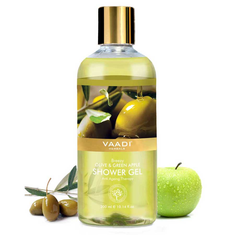 Breezy Organic Olive & Green Apple Shower Gel - Skin Revitalizing Therapy - Moisturises Skin (300 ml / 10.2 fl oz)