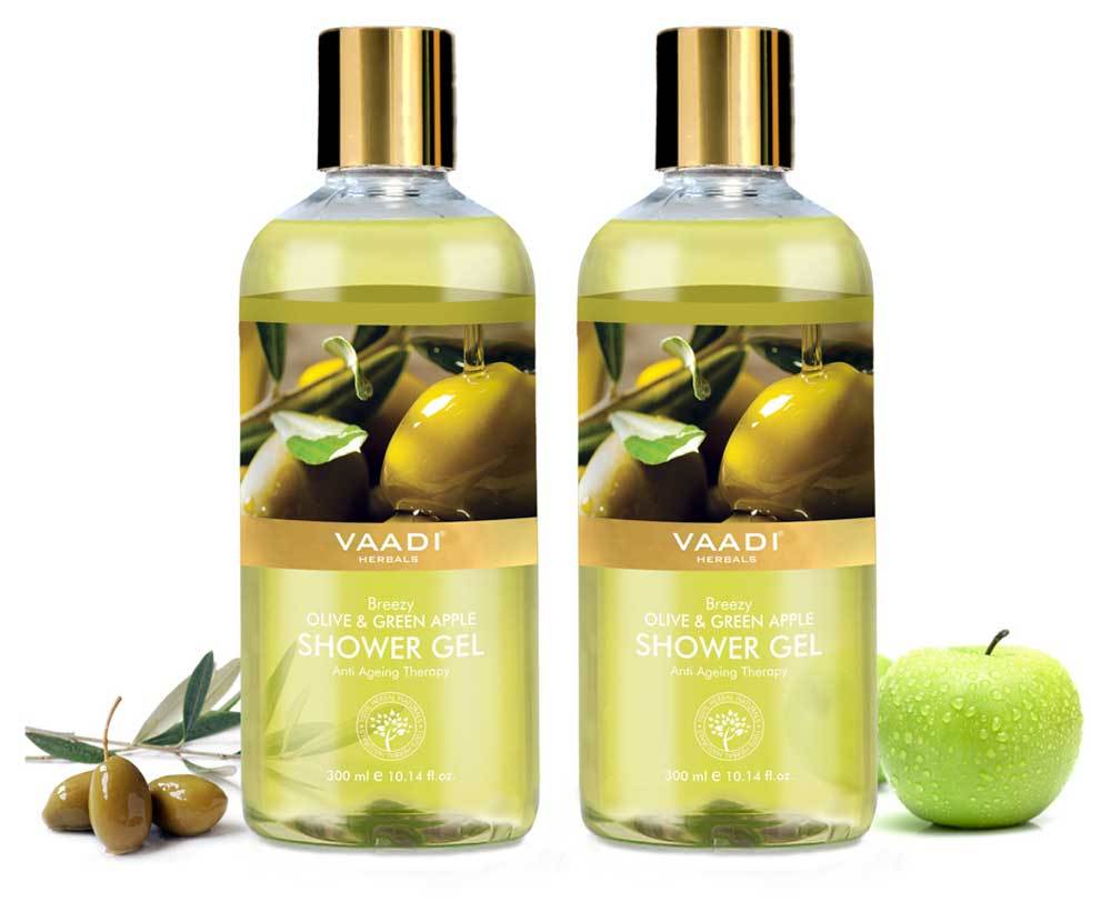 Breezy Organic Olive & Green Apple Shower Gel - Skin Revitalizing Therapy - Moisturises Skin (2 x 300 ml / 10.2 fl oz)