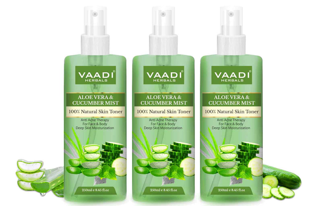 Aloe Vera & Cucumber Mist - 100% Natural Skin Toner (3 x 250 ml / 8.5 fl oz)