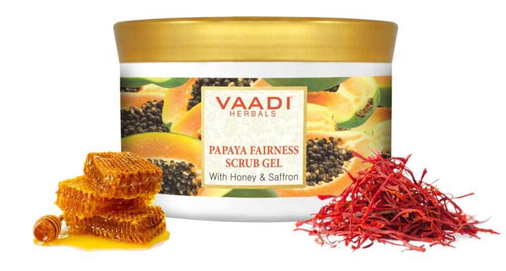 Organic Papaya Fairness Scrub Gel with Honey & Saffron - Lightens Tan - Smoothens Skin Texture - Makes Skin Flawless (500 gms / 17.7 oz)