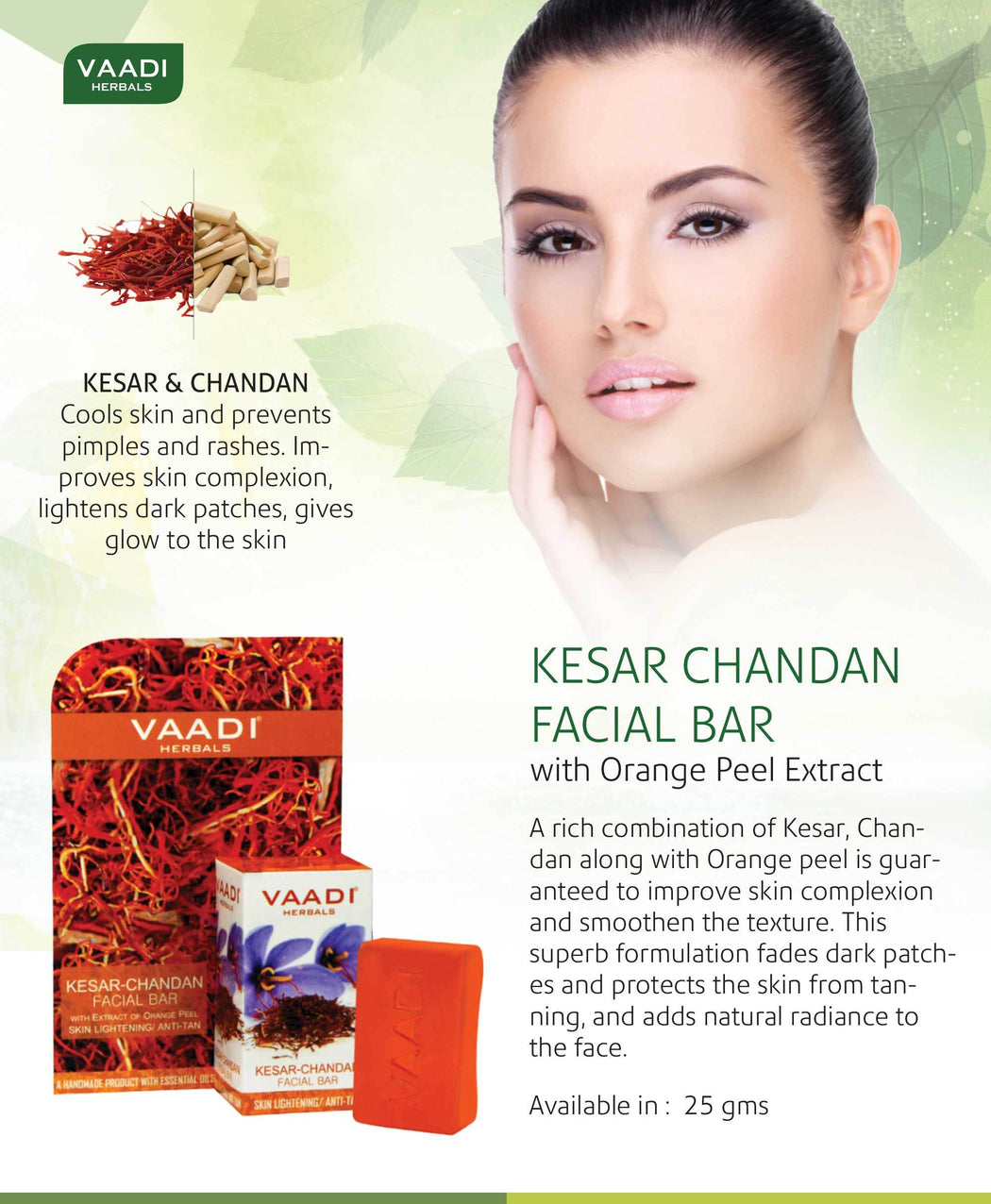Organic Saffron Sandal Facial Bar with Orange Peel Extract - Lightens Marks- Makes Skin Flawless (4 x 25 gms/0.9 oz)