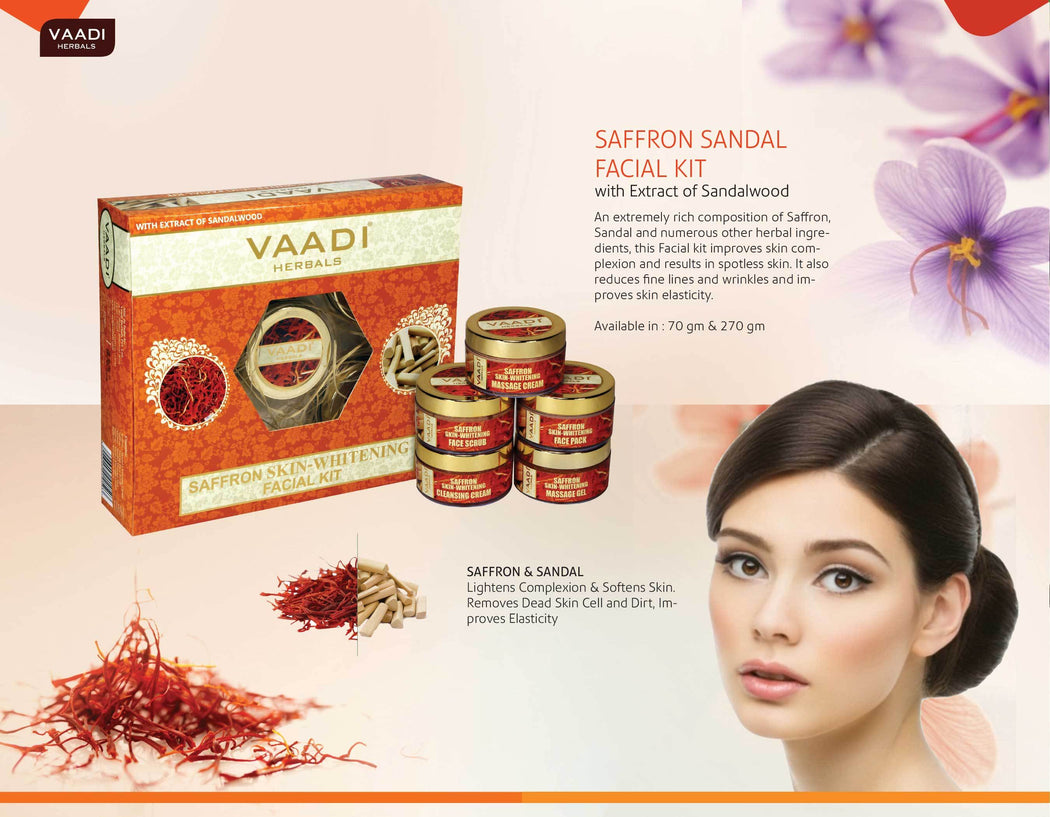 Skin Whitening Organic Saffron Facial Kit with Sandalwood oil, Orange Peel, Lemongrass & Shea Butter - Lightens Skin Tone (270 gms/9.6 oz)