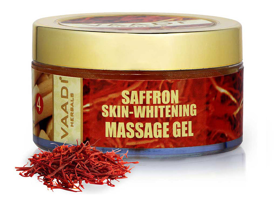 Skin Whitening Organic Saffron Massage Gel with Basil Oil & Shea Butter - Improves Complexion - Reduces Puffiness ( 50 gms/2 oz)