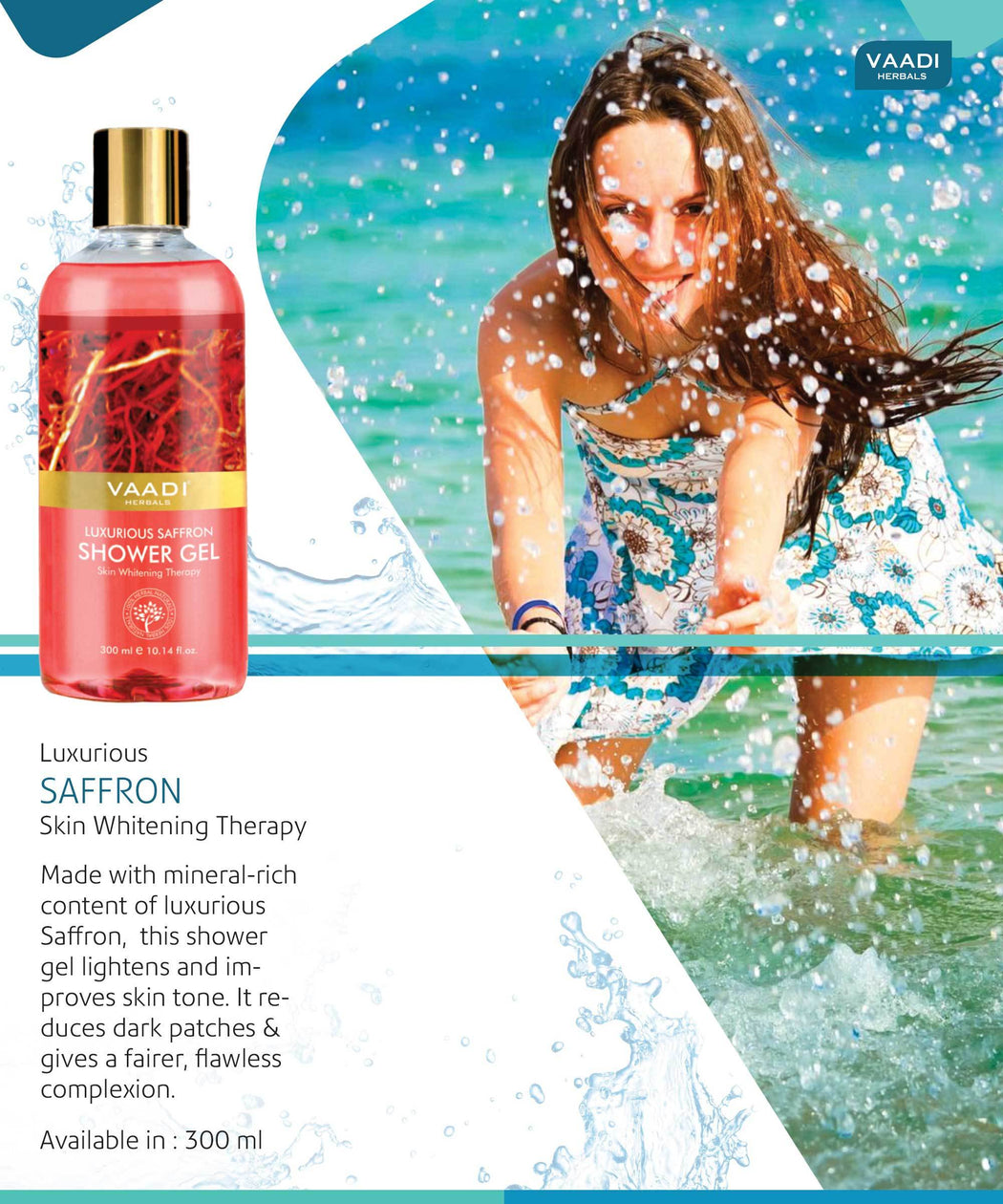 Luxurious Organic Saffron Shower Gel - Skin Lightening Therapy - Reduces Pigmentation Marks (2 x 300 ml / 10.2 fl oz)