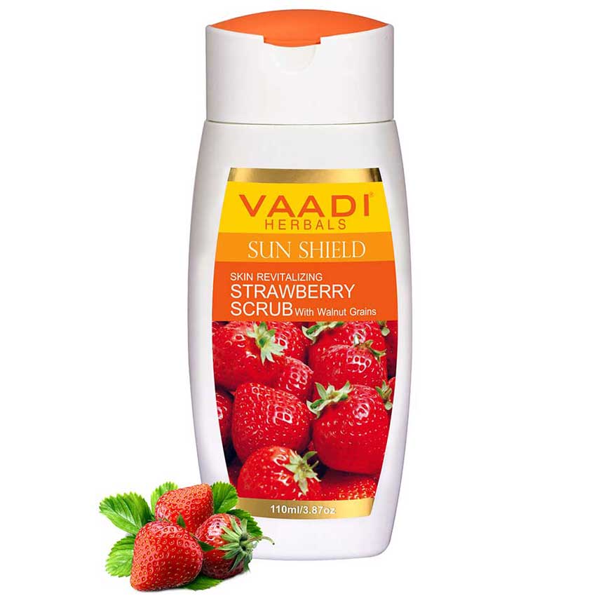 Organic Strawberry Scrub Moisturising Lotion with Walnut Grains- Lightens Skin Tone - Reduces Pigmentation - Removes Dead Cells (110 ml/ 4 fl oz)